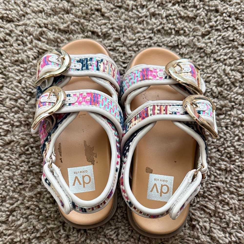 DV by Dolce Vita White Multicolor Woven Buckle Kids Sandals - Picture 4 of 6